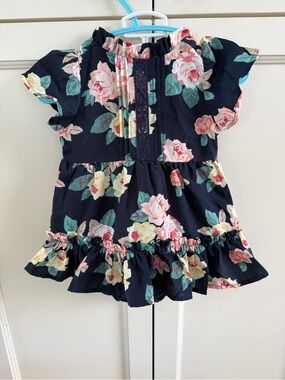 Janie and Jack 3-6m Navy Floral Ruffle Dress with diaper bloomers